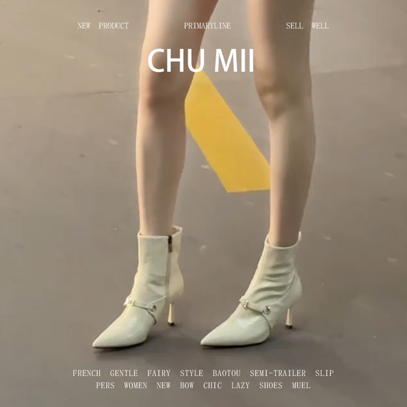 羊皮版~韩带扣高跟短靴女