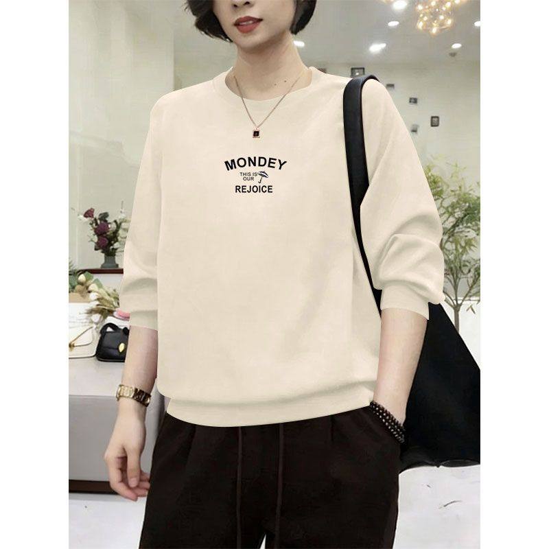 通勤纯棉大码长袖卫衣女秋冬新款印花不加绒时尚设计感韩版上衣女