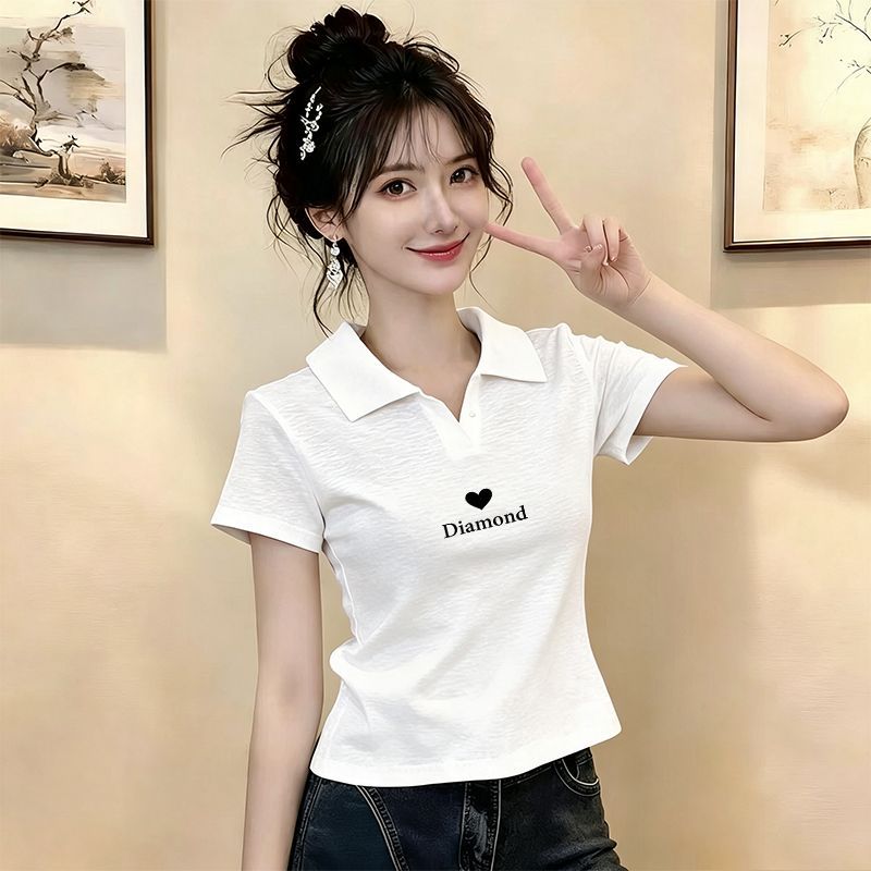 100%竹节棉POLO领短袖T恤女