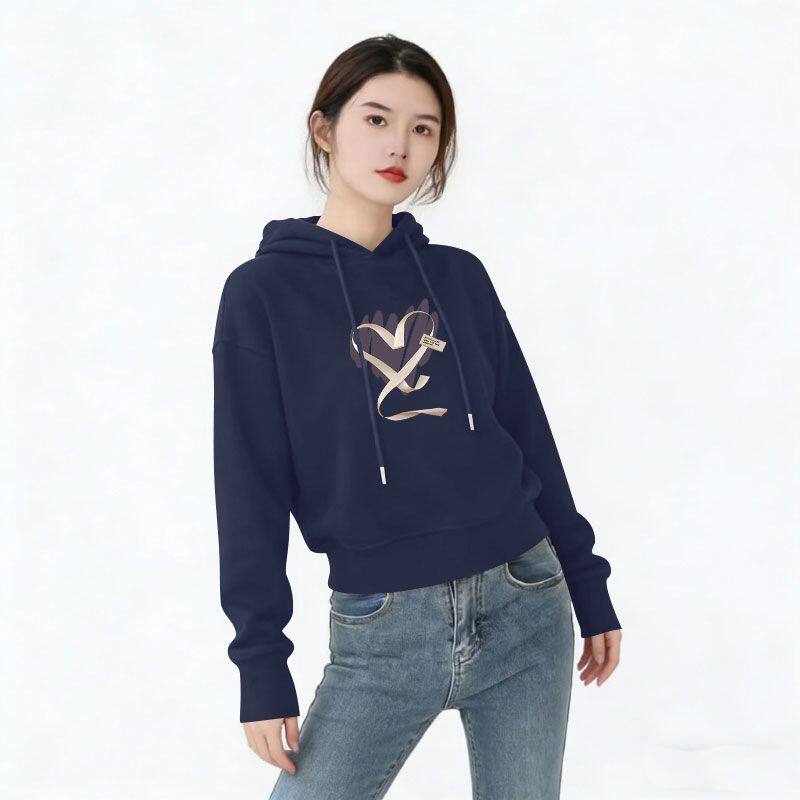 纯棉加绒连帽卫衣女秋冬大码