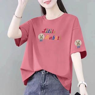 下摆开叉ins设计感圆领潮流上衣服 洋气短袖 纯棉夏季 时尚 t恤女爆款