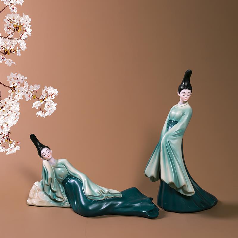祇此青绿仕女摆件古风人物中式庭院微景观盆景造景装饰品桌面氛围
