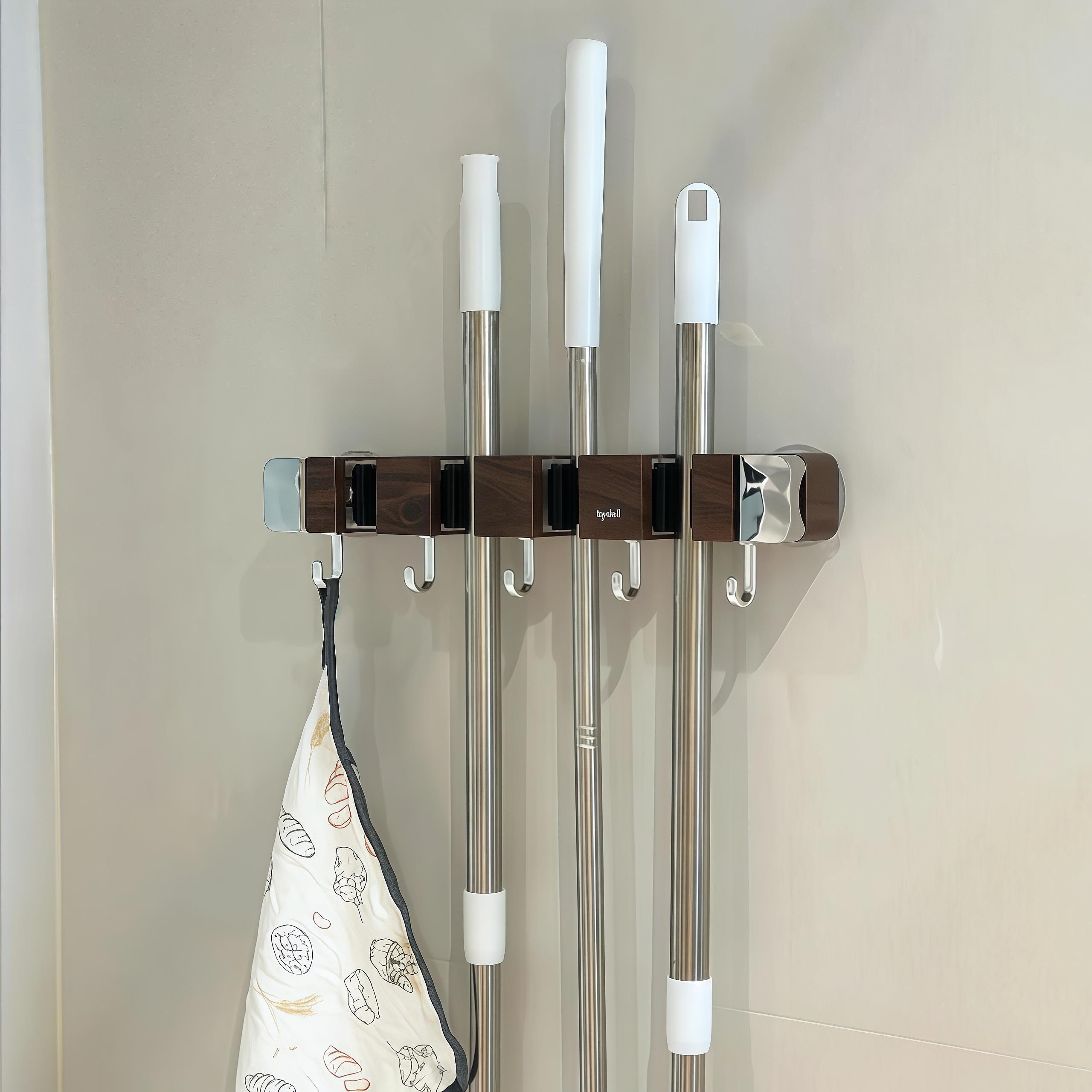 【新家的100个快递】胡桃木拖把壁挂夹免打孔强力吸盘抹布置物架