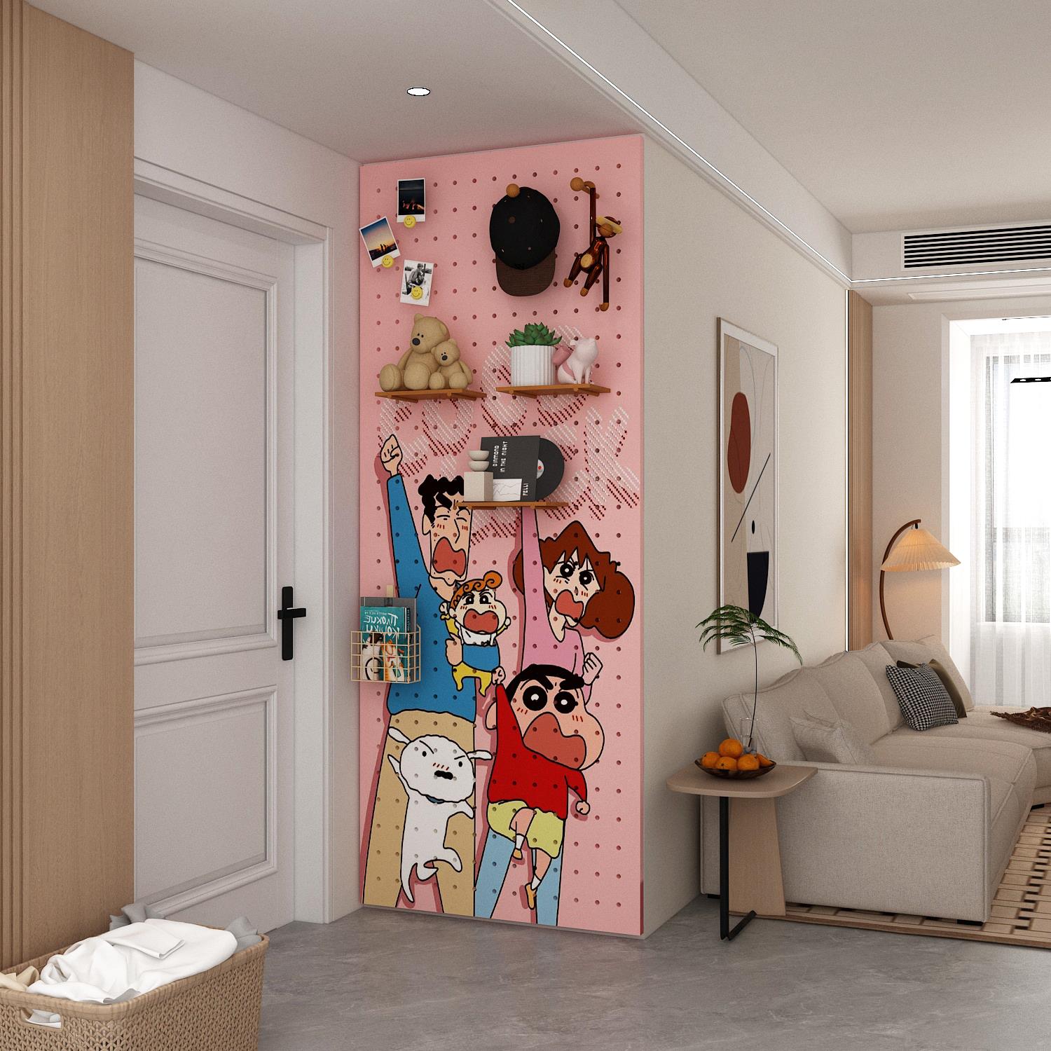 洞洞板置物架造型墙定制入户玄关实木墙面装饰合家欢乐展示收纳层