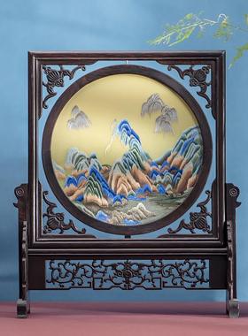 手工双面绣刺绣摆件屏风苏绣中式工艺礼品摆饰台屏客厅装饰画 画