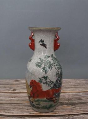 特惠景德镇古董陶瓷立得成功画双耳花瓶家居装饰陈列柜饰品收藏老