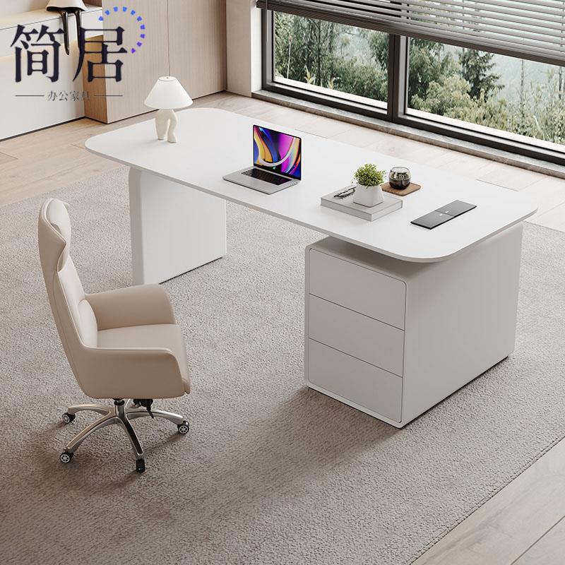 意式极简办公桌钢琴烤漆简约现代书房书桌美容院医美咨询接待桌椅