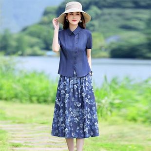 两件套裙子 棉麻连衣裙女套装 2025夏季 新款 高端遮肚子显瘦夏天薄款