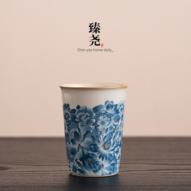 汝窑金万乐杯片养随手杯复古大茶杯杯杯