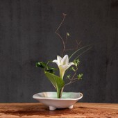 规则三足器仿柴烧咖啡色渐变水盘插器皿池坊文道艺