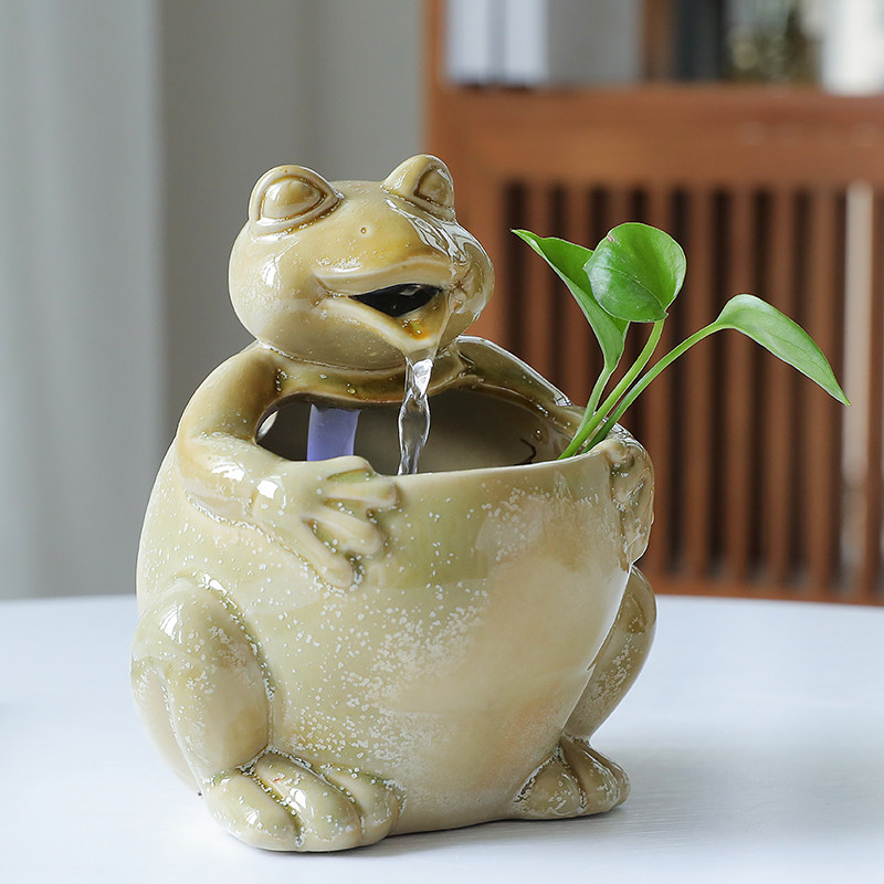 创意流水生财绿植盆景办公室水循环小型客厅居业礼品
