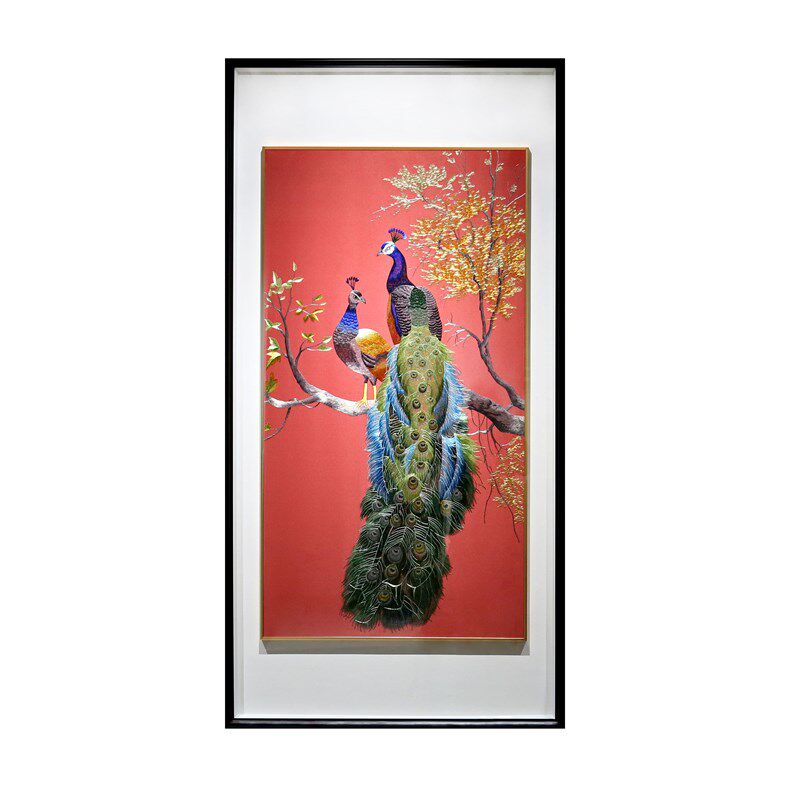 苏绣玄关画雀湘绣挂画端景现代新风格走廊过道刺绣客厅挂画