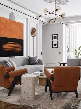 侘寂风橙色油画现代艺术抽象客厅民宿挂画玄关卧室床头装饰画