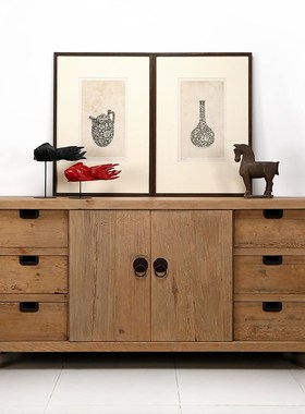 青石汉马新复古玄关条案搭配酒柜装饰品艺术石头工艺品