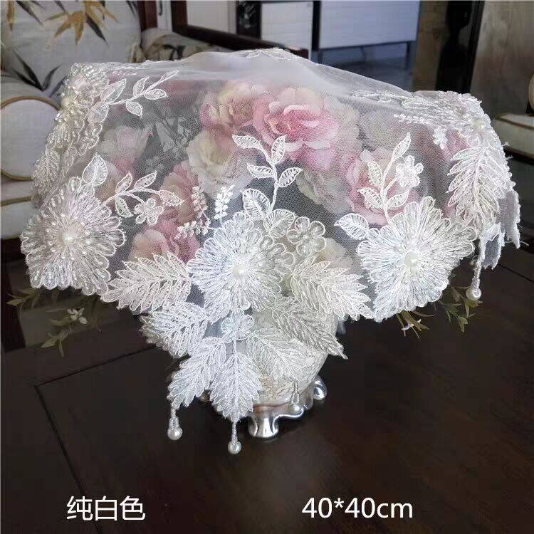 款欧式蕾丝手工钉珠桌布茶盘茶具微波炉床柜梳妆台多用盖巾