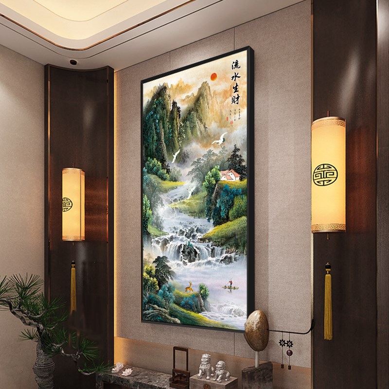 新玄关装饰画入户客厅挂画单幅进门酒店走廊过道墙壁竖壁画