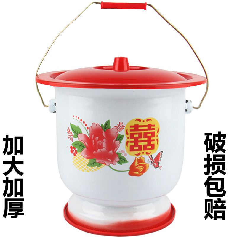 搪瓷痰盂脚痰盂带提手老痰盂搪瓷喜庆婚庆座便器小孩痰盂熏疗