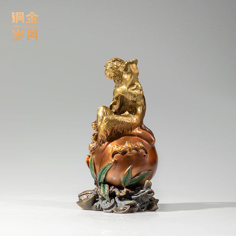 如意猴铜金岁月黄铜新寿桃猴工艺品铜器客厅桌面装饰