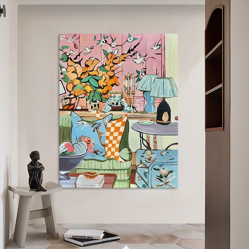 马蒂斯客厅沙发背景墙装饰画玄关纯手绘油画粉色温馨卧室床头挂画