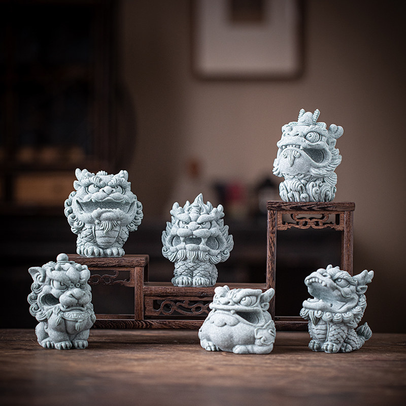 青砂瑞笔架石狮麒麟金蟾貔貅文房笔搁镇创意书房饰品