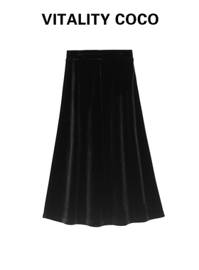 首秀VITALITY COCO【贵妇裙】百搭黑色丝绒中高腰加绒半身裙-1002