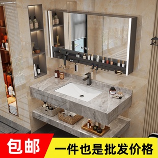 酒店款 简约亮面岩板洗漱台卫生间防水浴室柜组合洗手池洗脸盆全套