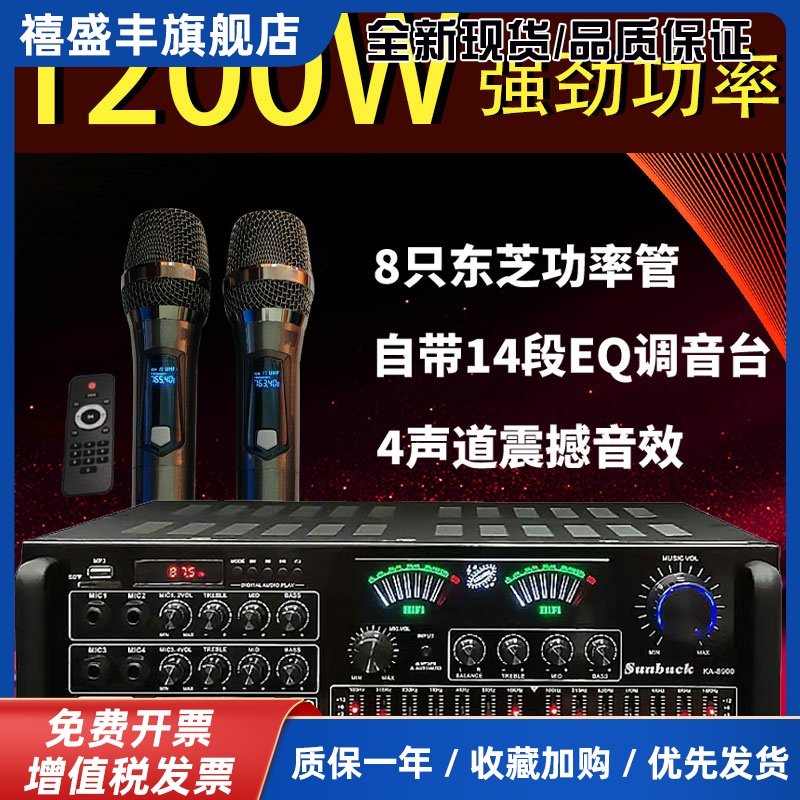 大功率功放机家用蓝牙专业舞台卡拉OK音响 双无线话筒同轴放大器