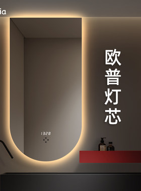 法式拱形浴室镜带灯壁挂智能卫浴镜子防雾厕所墙上洗手盆镜