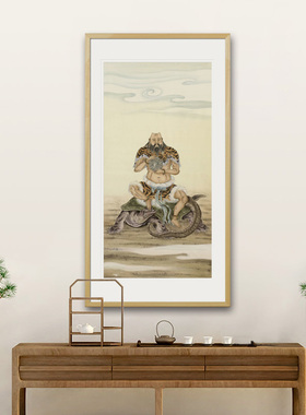 工笔上古神话物国画皇伏羲黄帝轩辕炎帝神农卷轴装饰挂画