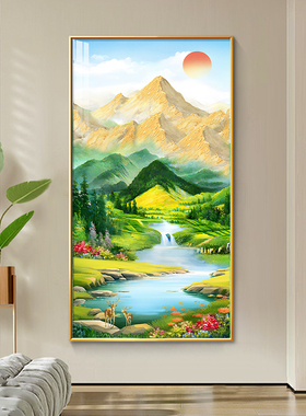 聚宝盆玄饰画流水生财山水风景入户走廊挂画客厅手绘油画壁画