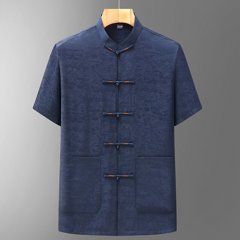 云梦集新款唐装男士中国风宽松短袖上衣中式衬衫中老年爸爸装汉服