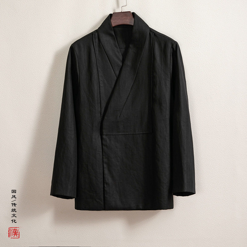 织造局春季新款中国风男装改良斜襟新中式汉元素汉服外套亚麻男士