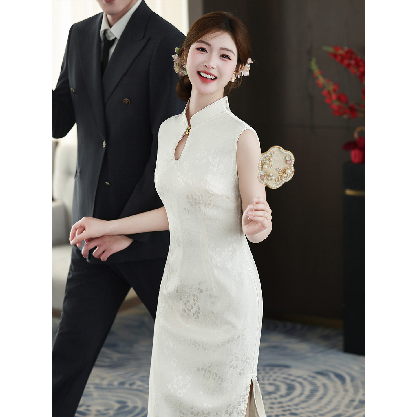 织造局高端新中式改良旗袍2026新款女夏季订婚礼服白色连衣裙绝美