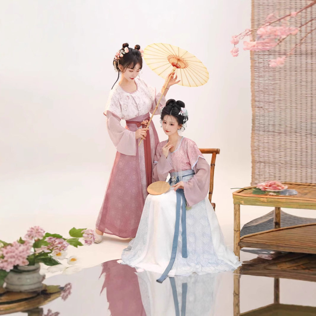 织造局[小唐春]原创唐制汉服印刷唐褙子春夏圆领衫齐腰八破裙日常