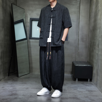 织造局2026夏季新款中国风男士冰丝薄款宽松大码休闲潮流中式唐装