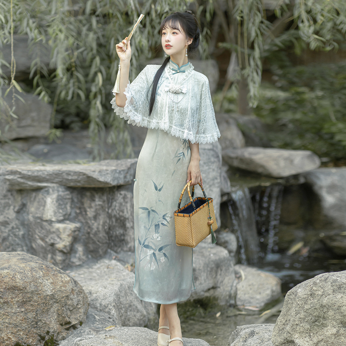 云梦集原创空山新雨汉服女中国风改良日常旗袍连衣裙套装8689
