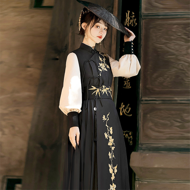 云梦集原创设计云山绕汉服女中国风改良上衣马甲半裙套装