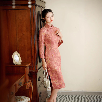 云梦集长袖旗袍2025新款春秋季新中式改良年轻款少女高端气质粉色