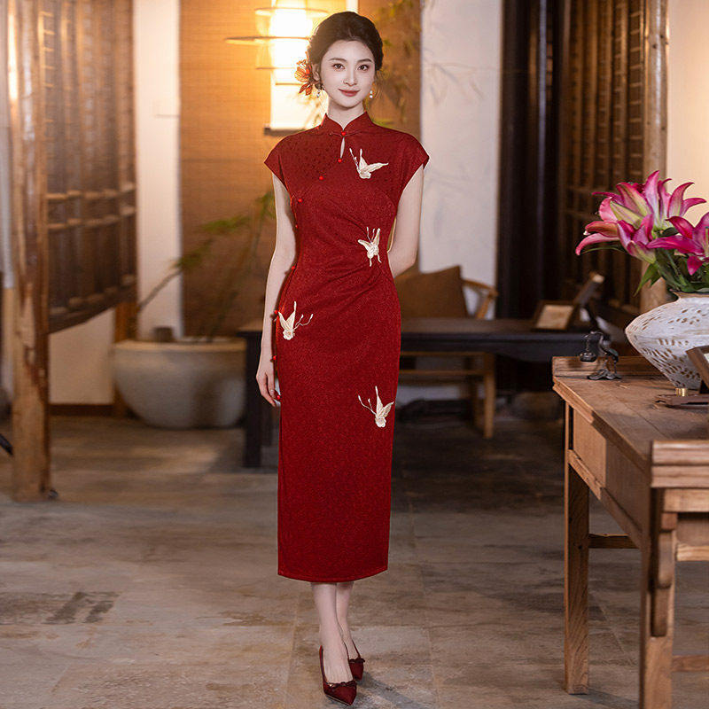 织造局刺绣红色国风新中式长款旗袍改良年轻款女高级感服订婚服