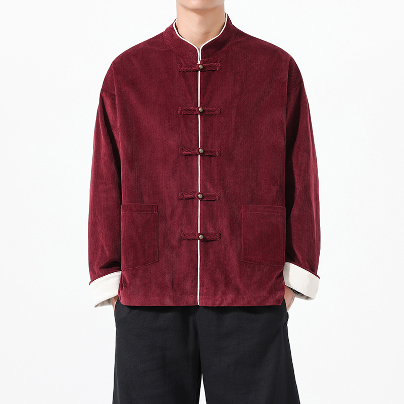 云梦集新中式复古灯芯绒立领中山装春秋中国风男装改良大码唐装上