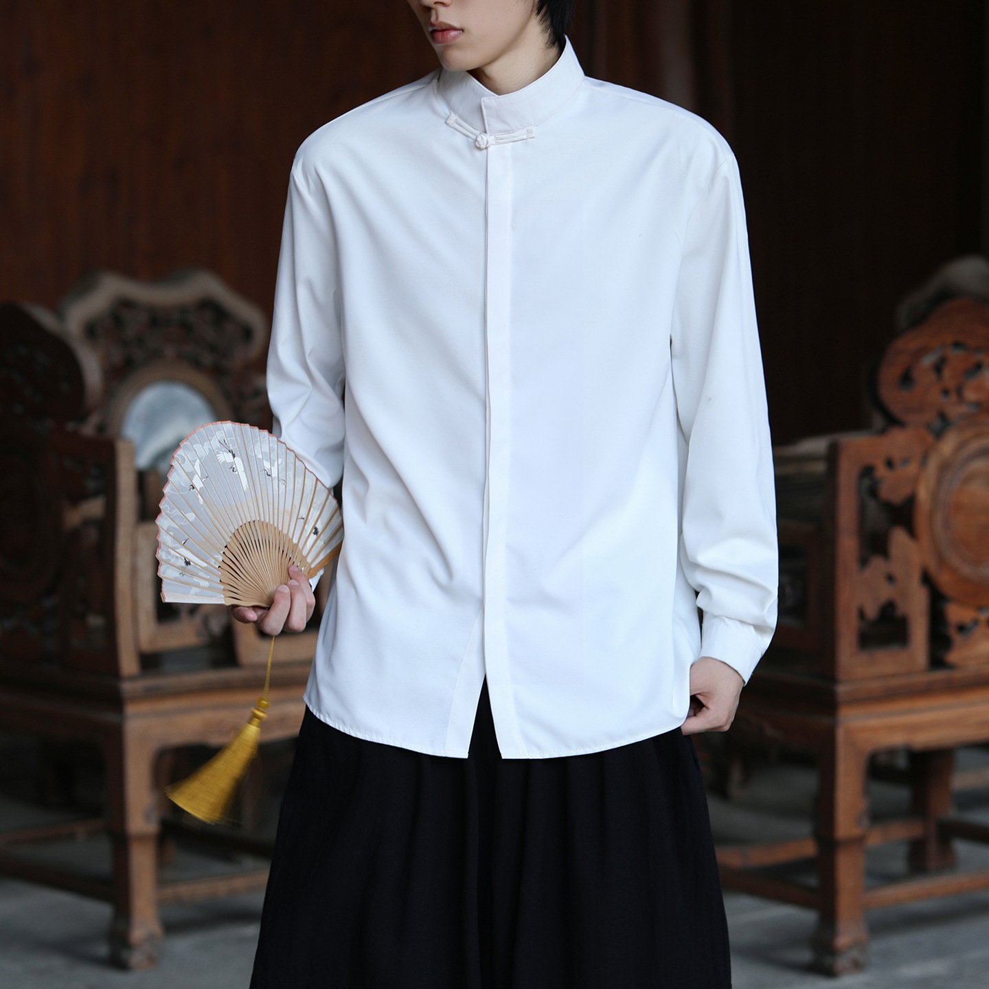 云梦集2025秋冬新款盘扣大码男士休闲长袖衬衫中式时尚男装汉服