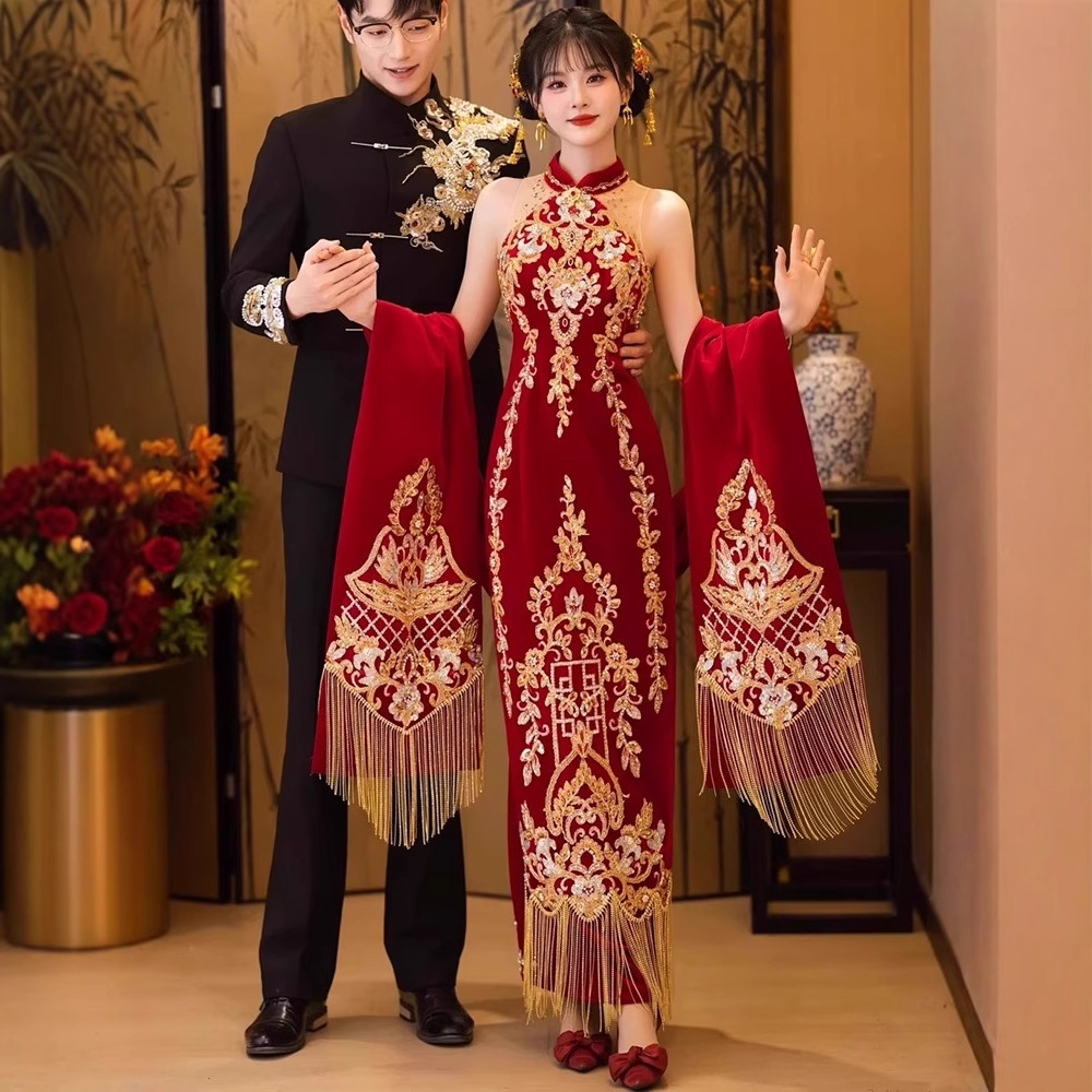 云梦集新娘订婚礼服敬酒服2025新款夏季结婚接亲秀新娘红色礼服晨