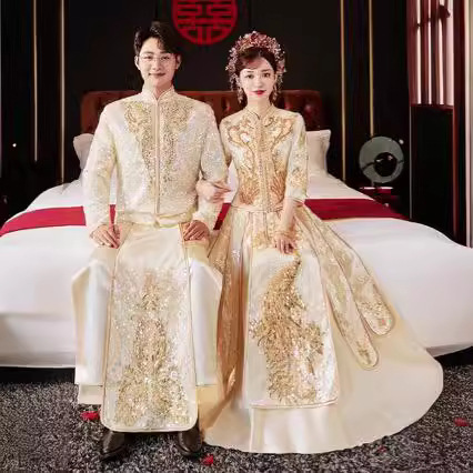 云梦集香槟金色秀2025年敬酒服新娘男女套装结婚龙凤褂中式婚纱嫁