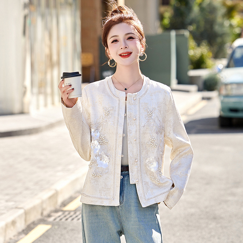 云梦集新品2025春新中式国风钉珠亮片复古刺绣重工盘扣外套B2502
