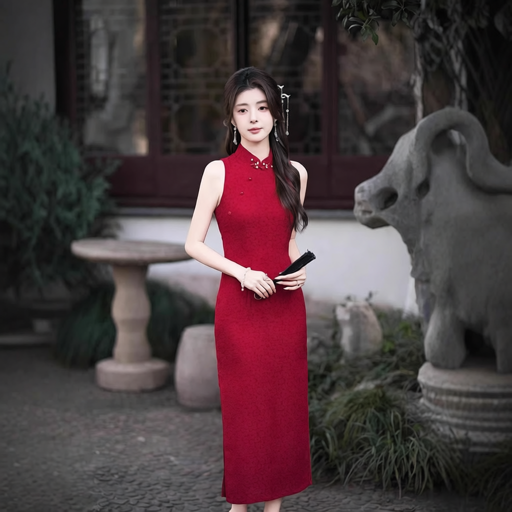 织造局红色旗袍订婚礼服女服新娘新款高级感纯色新中式日常可穿
