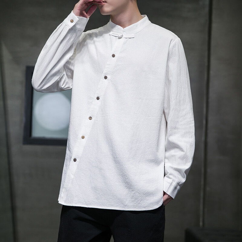 云梦集2025新斜扣秋季大码中国风棉麻长袖衬衫唐装新中式立领衬衣