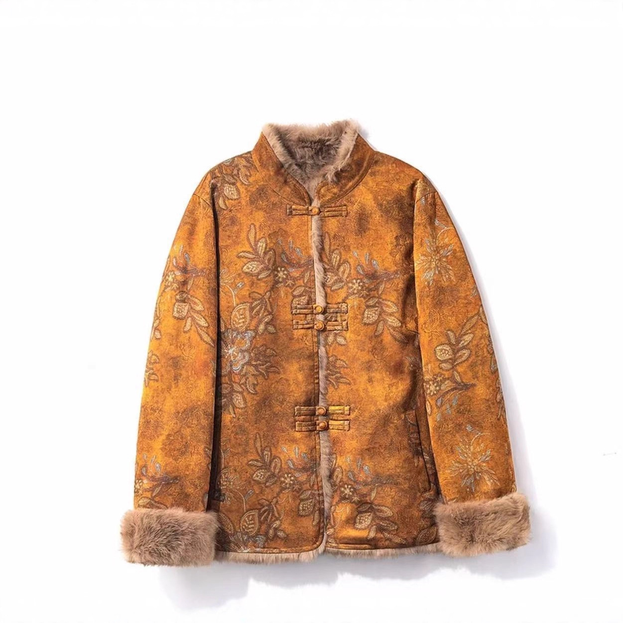 云梦集2025新款新中式国风轻奢香云纱提花拼接兔毛皮草皮毛一体外