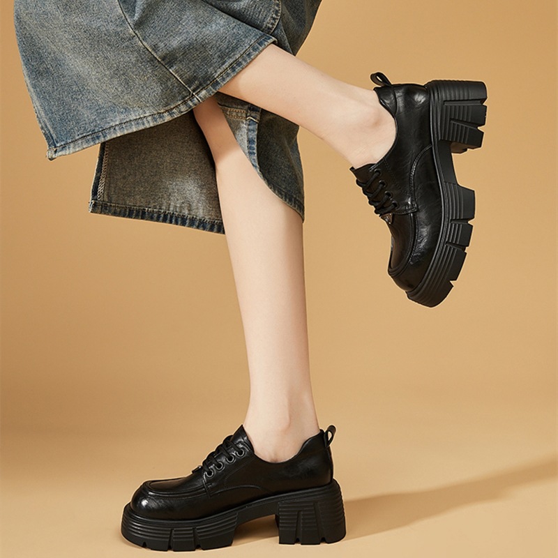 云梦集牛皮版~英伦风2025秋冬新款圆头百搭复古增高小皮鞋女