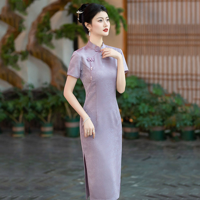 织造局紫色妈妈装高考送考国风新中式小个子旗袍改良年轻款女高级