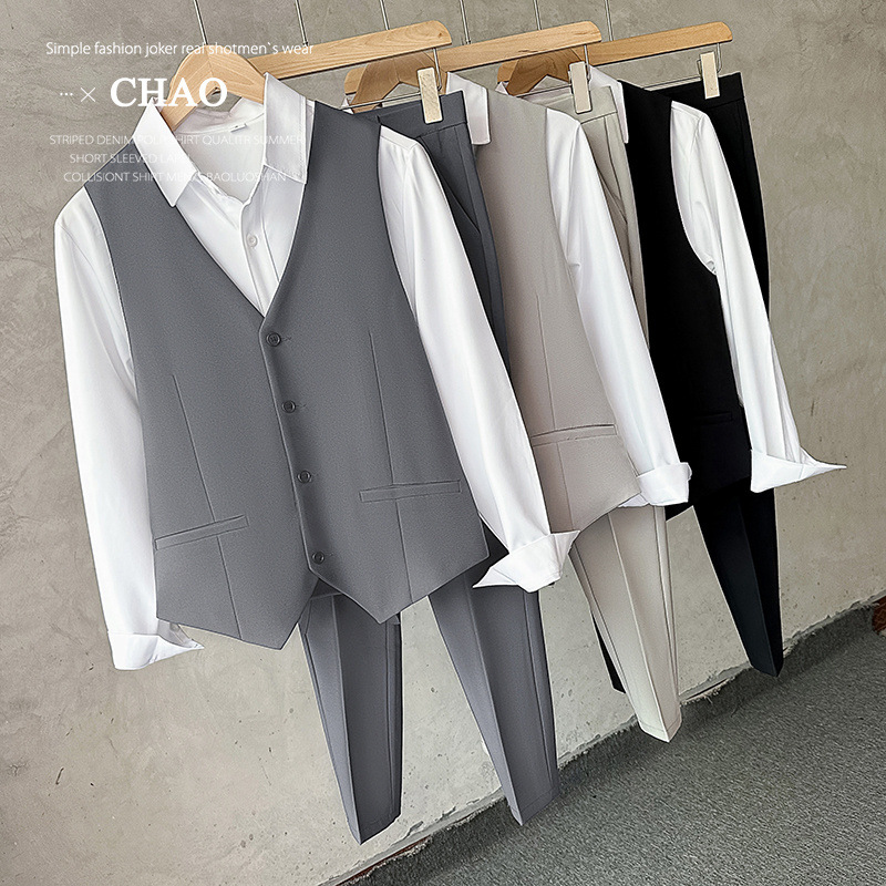 云梦集新款马甲衬衣西裤三件套伴郎服兄弟装西装马甲套装男结婚礼